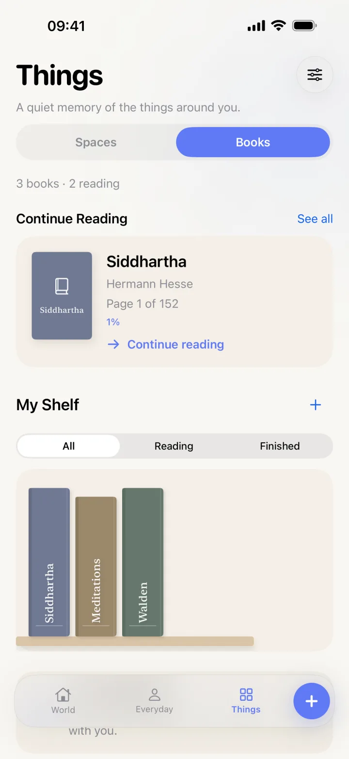 Bookshelf with reading progress
