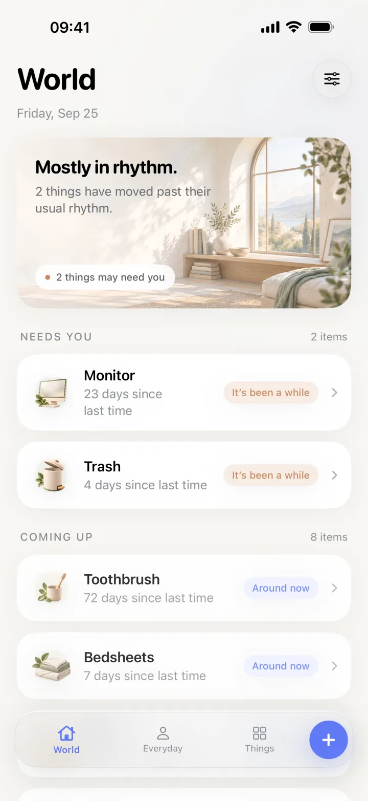World view listing things that need you and things coming up