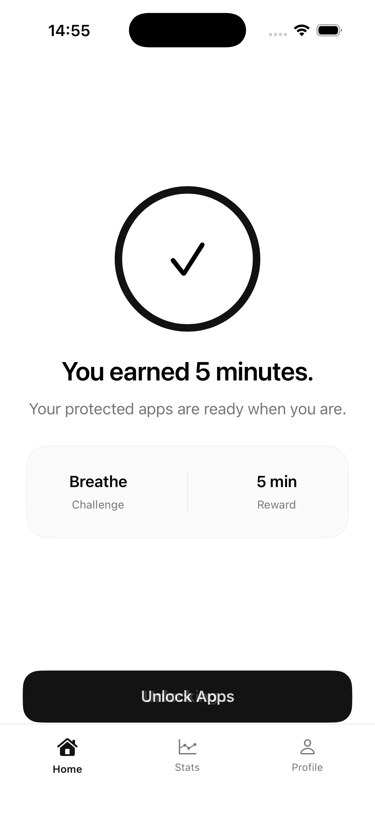 Earning screen after completing a challenge